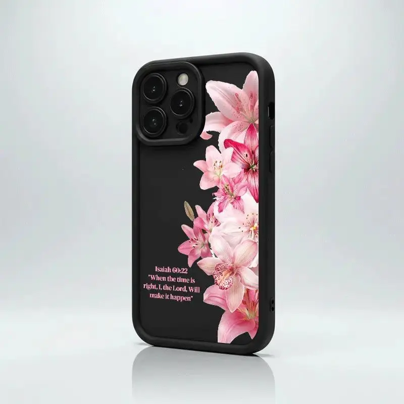 Religious Inspirational Pink Lily Bible Verse Celestial Eye Soft TPU Phone Case - Shockproof, Anti-Drop, Slim Fit Protector Casing for iPhone 11,12,13,14,15,16,17 Pro Max iOS Devices, Electronic Accessories Gift