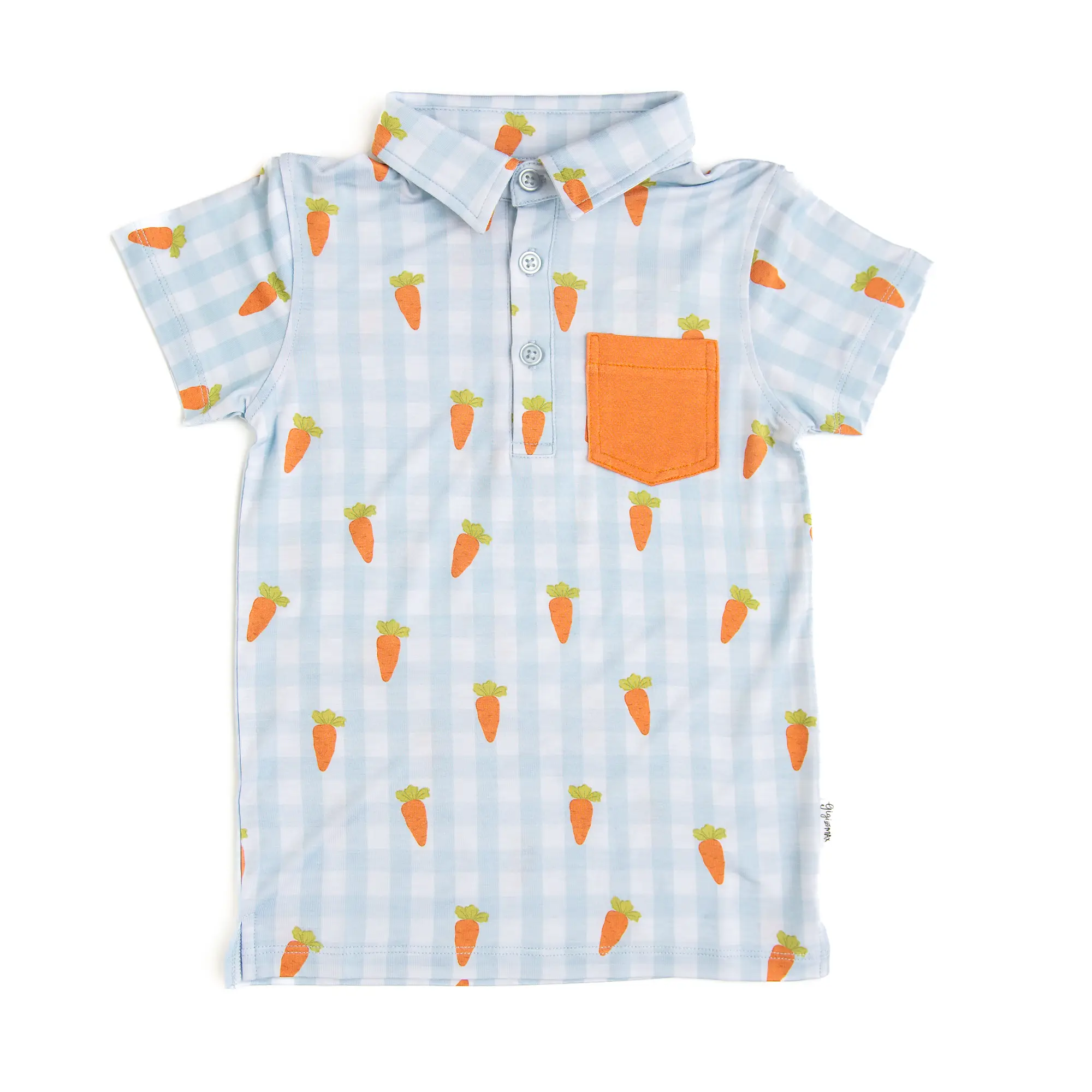 Henry Carrot Gingham POLO SHIRT Bamboo Boys Buttons with Pocket Gigi and Max
