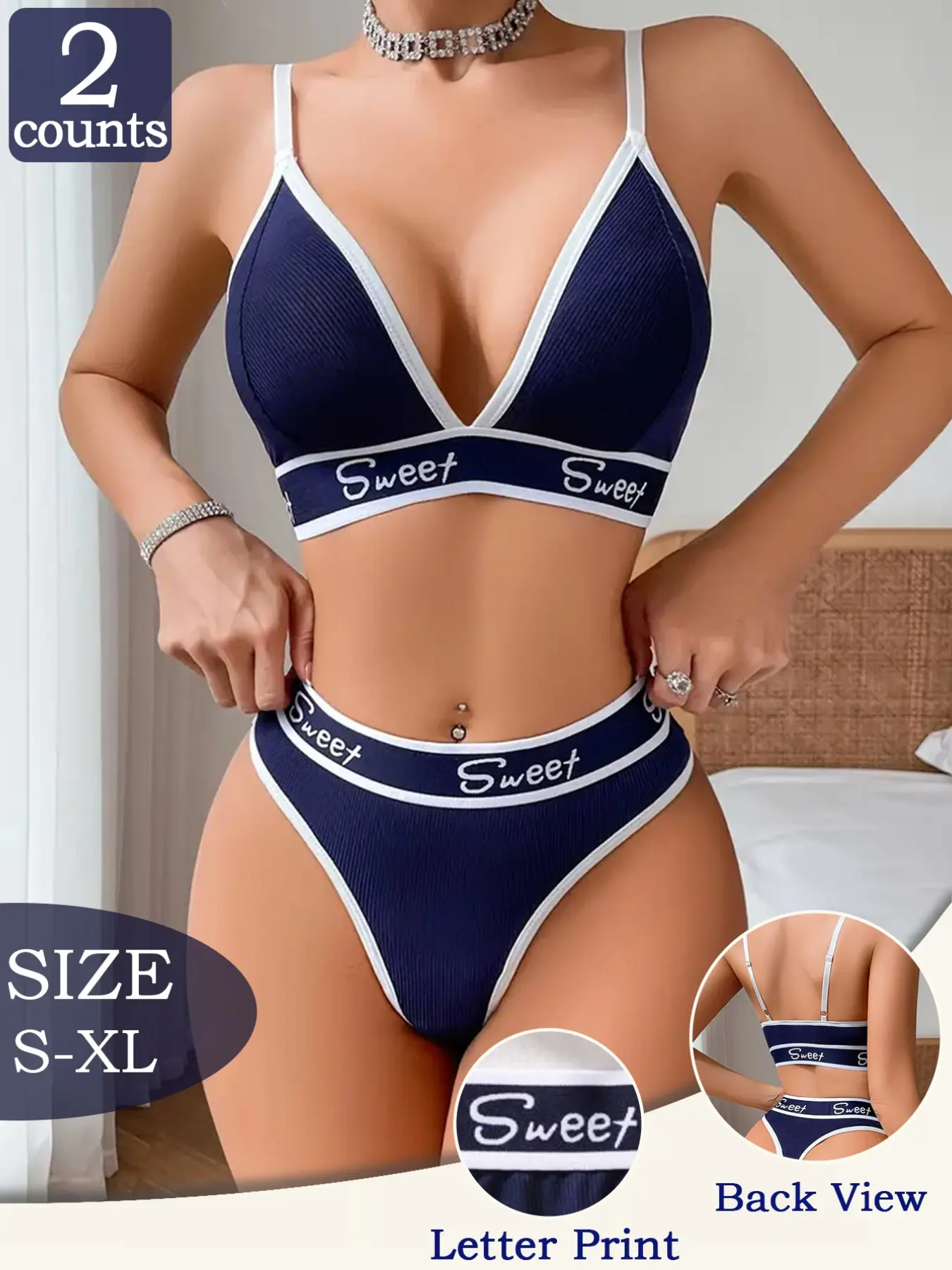 2-Piece Set of Women's Solid Color Lingerie Sets, Comfortable and Soft Wireless Bras and Thongs, Four-season Women's Underwear and Panty sets, Solid Brami Tank, Soft Panties, Underwear Undergarments, Under Clothing