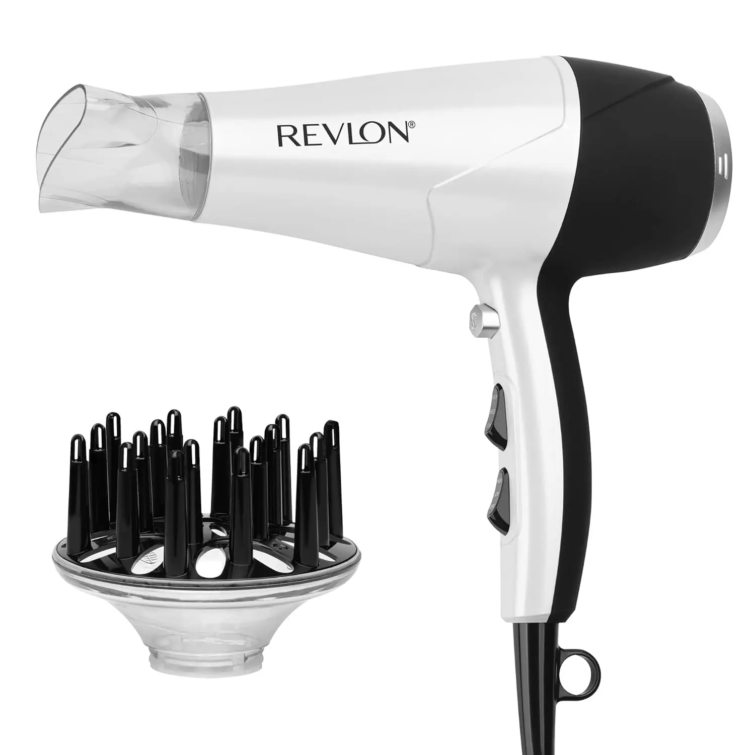 REVLON Volume Booster, Hair Dryer with Curl Enhancing Diffuser, White | 1875W drying power, infrared moisture care, ionic frizz control, volume boost foldable