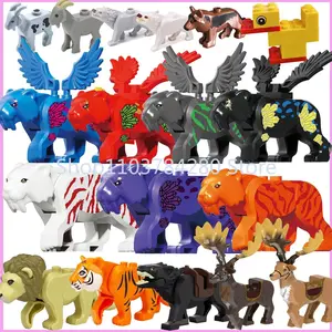 African Wildlife Zoo Building Blocks Figures Accessories Saber Toothed Tiger Lion Elephant Wolf Duck Toy Models Kid Gift Toy K93