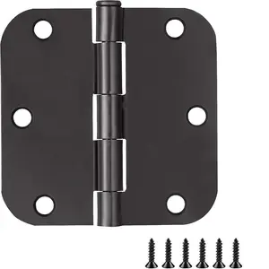 Round Matte Door Hinge Latch Thick Painted Welding Flat Open Hinge 3.5 Inch Round Corner Iron Hinges with Screws, Matte, 12 Pack