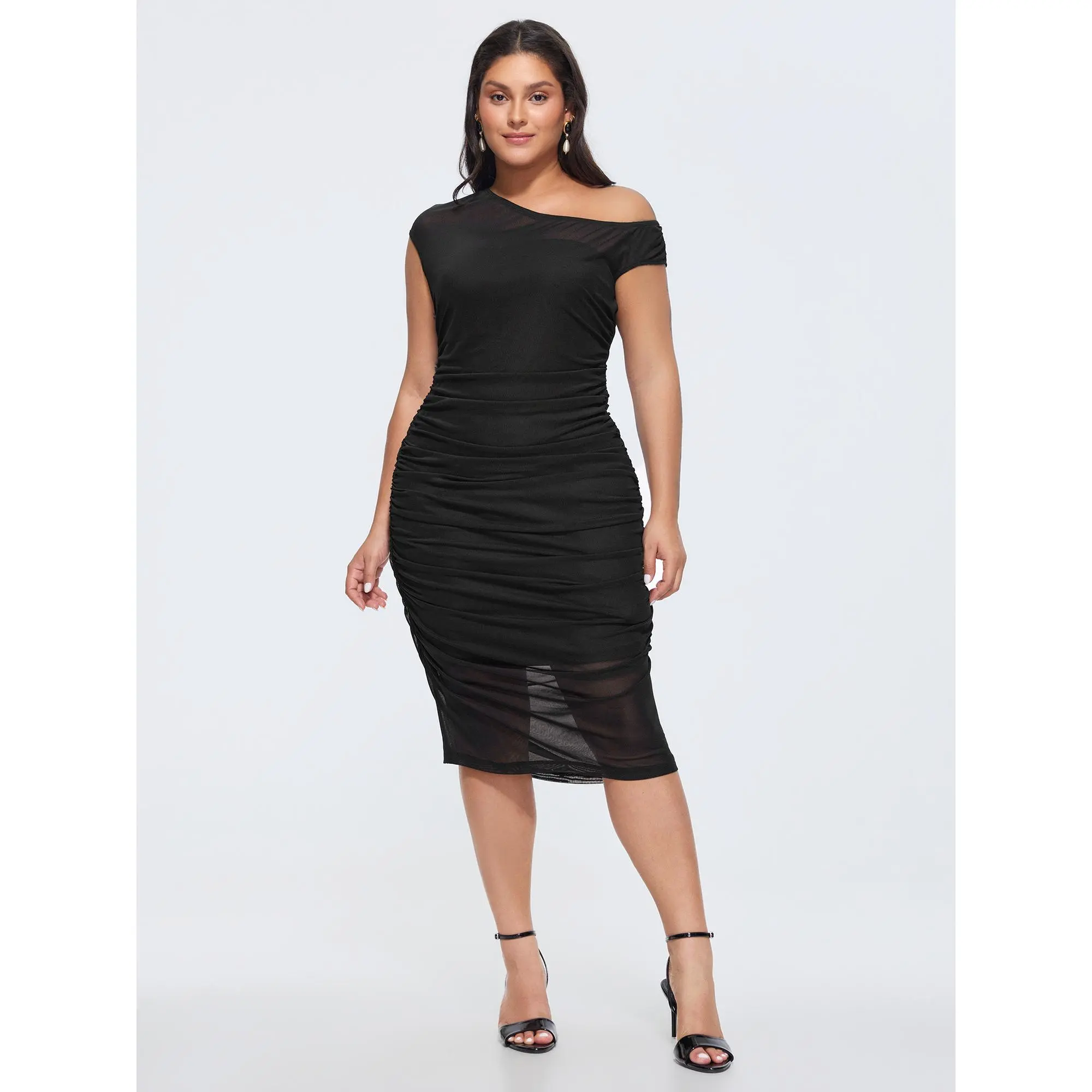 BLOOMCHIC Plus Size Sheer Stretchy Bodycon Fit Midi Dress[M-6X] 2026 Spotlight,Summer wins,Deals for you days Summerfinds
