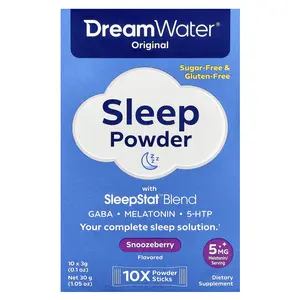 Dream Water Original Sleep Powder with SleepStat™ Blend, Snoozeberry, 10 Stick Packs, 0.1 oz (3 g) Each