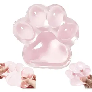 Large Cat Paw Taba Squishy Big Squeeze Toys 5-inch Clear Pink Cute Fufu Squishy Sensory Stress Relief Fidget Toys for Party Favors Sensory Anxiety Toys for Adults (Transparent Pink)