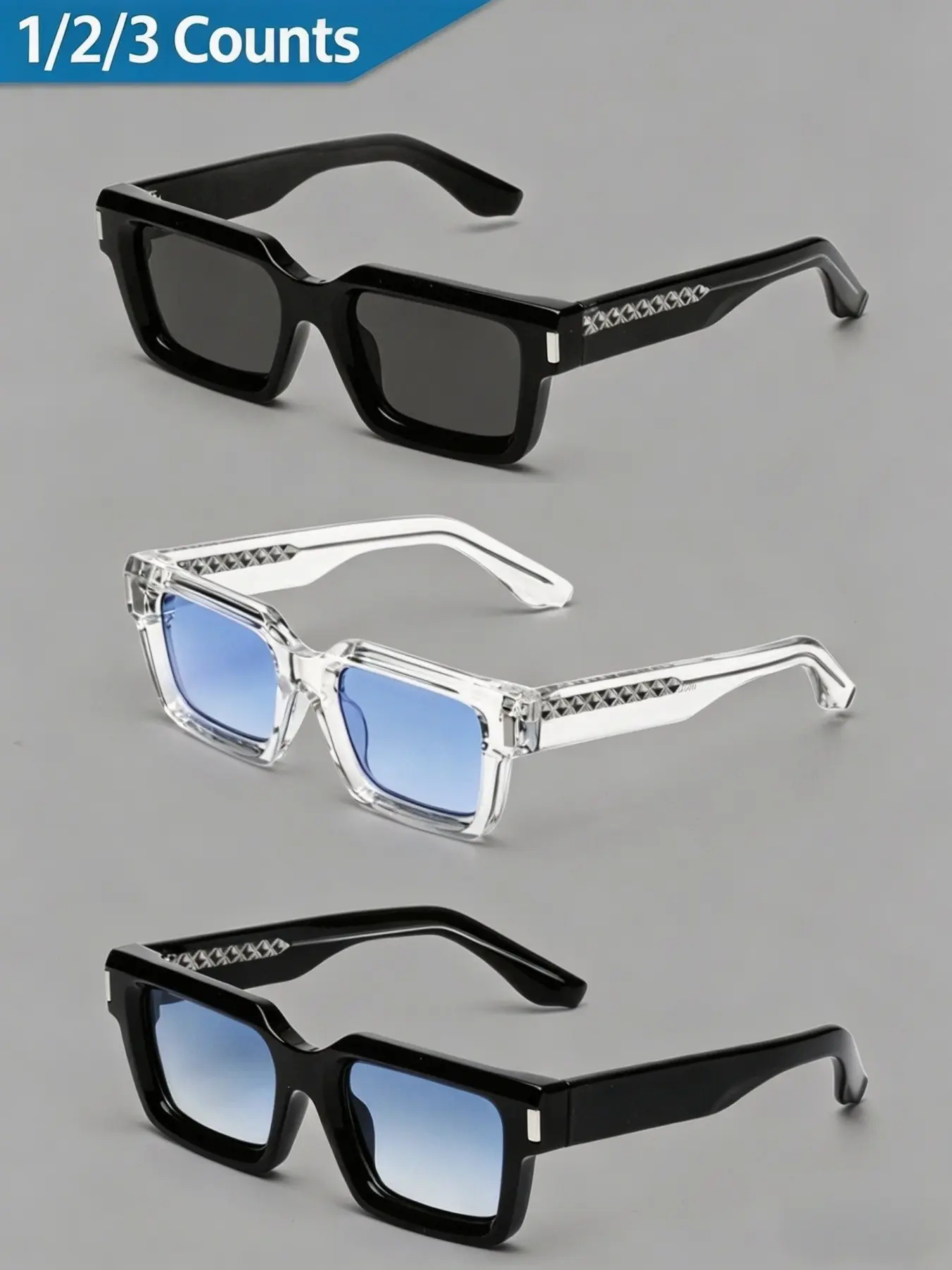 Caterside 1/2/3 Counts Retro Thick Frame Sunglasses, Hip-Hop Style Rectangular Glasses, Unisex Casual Outdoor Cycling Music Festival Streetwear, Vintage Square Sunglasses