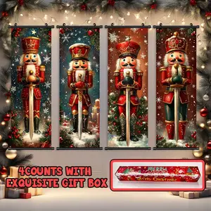 4-Piece Christmas Wall Art Set, Royal Nutcracker Theme Posters, Modern Home Decor, High-Definition Print, Waterproof, Gift Box Included