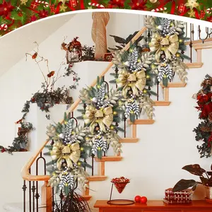 24" Lightweight Prelit Cordless Christmas Teardrop Swag - Artificial Green Classic Decoration with Ornaments, 1 Piece for Staircase, Front Door, Window Insert (Festive Home Gift)