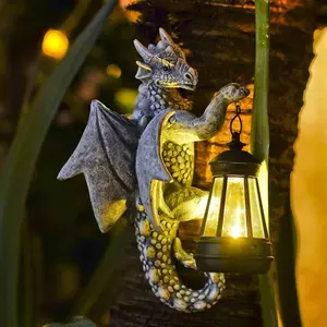 Solar Dragon Tree Hugger Lantern – Garden Decor Dragon Hugging Tree Garden Statue with Solar Lantern - Outdoor Resin Dragon Decor, Perfect Dragon Gifts and Patio Decor, Father Day Gift Ideas