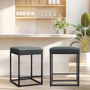 24 Inch Counter Height Bar Stools Set of 2, Upholstered Bar Stools for Kitchen Island, Counter Stools with Faux Leather Cushion and Sturdy Metal Frame, Modern Barstools, dark gray