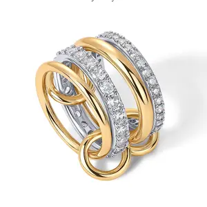 Greenish Spring Jewelry Gold Stackable Rings for Women Non Tarnish, Cubic Zirconiaa Rings, Silver Gold Multi Ring Mixed Metals Stack Rings Set