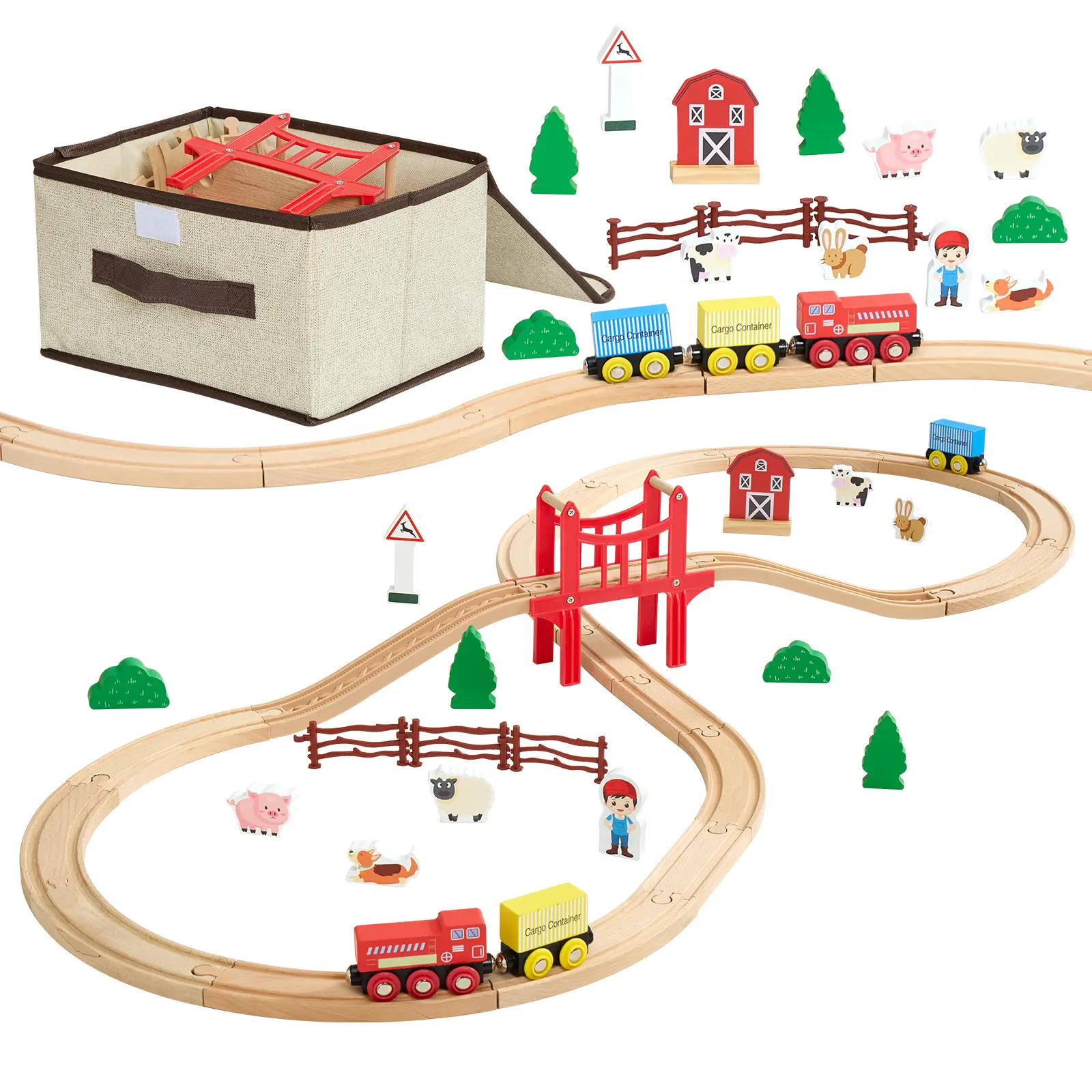 【SummerFinds】VEVOR Wooden Train Set, 39PCS, Wood Train Track with Magnetic Trains and Railway Accessories, Compatible with Major Brands, Small Town, Christmas Birthday Toy for Kids Toddlers Ages 3-8 Boys and Girls