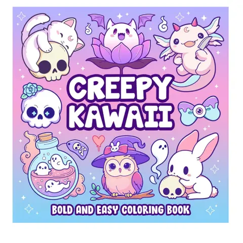 Leriza May Creepy Kawaii Pastel Goth Coloring Book - 8.5x8.5" English Adult Paperback Activity Book, Cute-Creepy Mix, Cute and Spooky, 50 Unique Coloring Pages, Bold Simple Artwork, Adventure-Themed Resource
