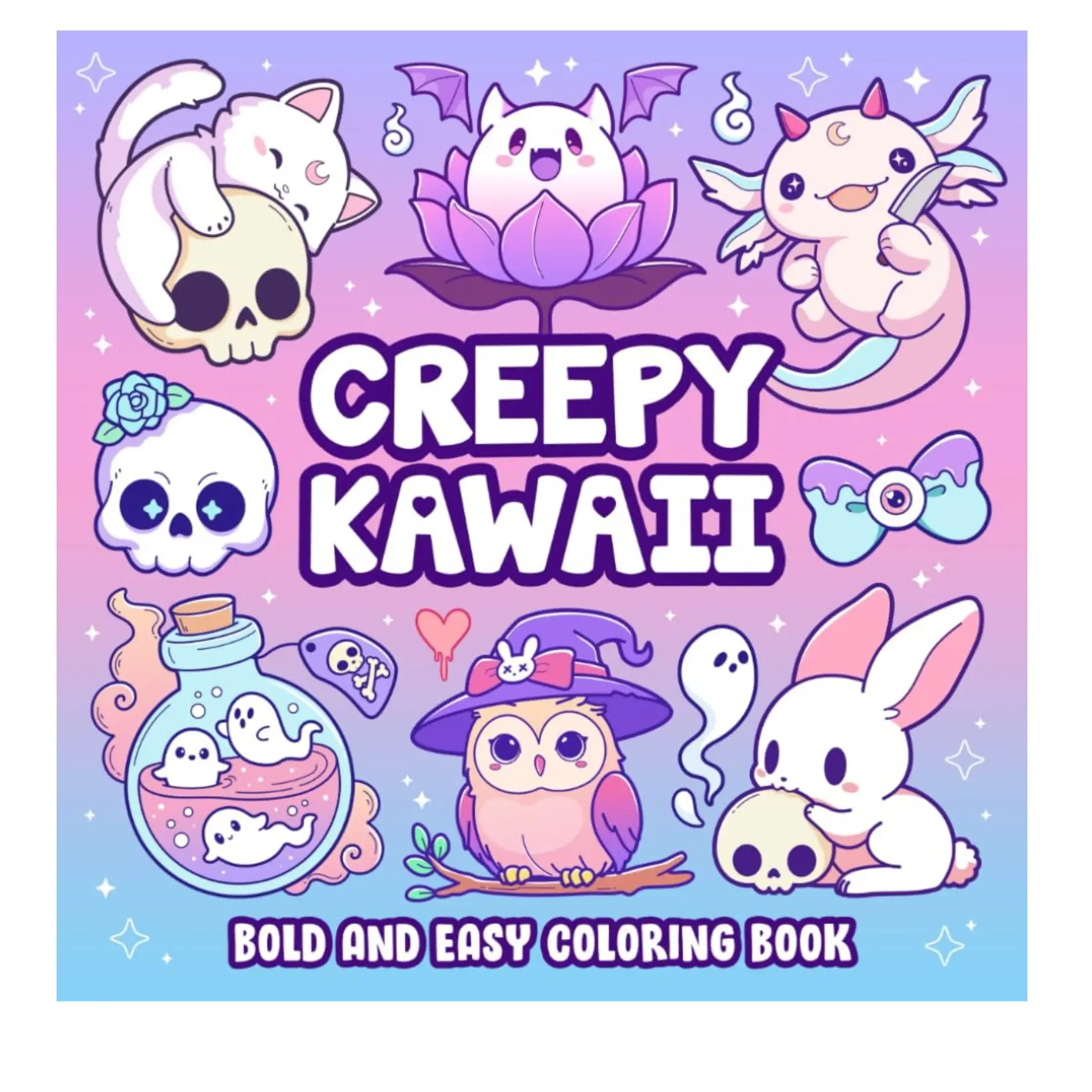 Creepy Kawaii Bold And Easy Coloring Book: Cute and Spooky Pastel Goth Simple Coloring Pages for Adults and Teens Whimsical Illustrations