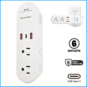 Bell + Howell Swivel Power, Power Strip w/Surge Protection Rapid, Swiveling Charging Station USB Outlet Extender – with Electrical, USB-C, USB-A 125VAC / 60Hz / 10A / 1250WMax, UL STD 498A