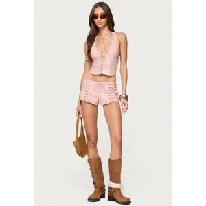 Elisha Lace Up Faux Leather Shorts