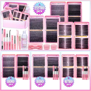 RITALASH 2240/800/640PCS Cat Lash D Curl Individual Eyelashes, Diy Volume Eyelashes, Diy Lash Extension, Diy Personal Lashes, Kit With Lash Bond&Seal Lash Remover Tweezers Dual-Ended Brush Shampoo&Brush Headband Wristband For Daily Life & Dates & Party