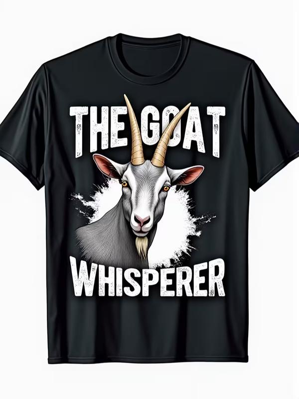 Men's The Goat Whisperer Funny Vintage Graphic Print Short-Sleeve T-Shirt - Heavyweight Cloth Black Casual Fit All-Seasons Round Neck Tee, Distressed Goat Design, Farmer Gift, Christmas Costume, Machine Washable