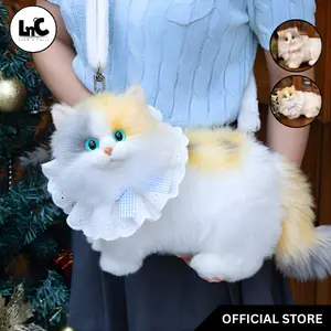 Purrfect Companion Bag Hyper Realistic Cat Plush Crossbody Bag with Life Like Art Eyes & 360° Rotating Head for Versatile Wearability Handmade Craftsmanship