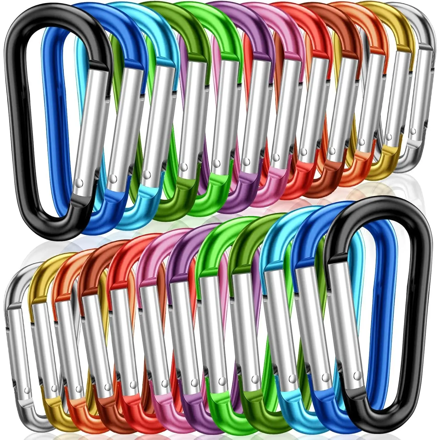 Aluminum D Ring Carabiners Clip D Shape Spring Loaded Gate Small Keychain Carabiner Clip Set Outdoor Camping Mini Lock Snap Hooks Spring Link Key Chain Durable Improved 24 PCS