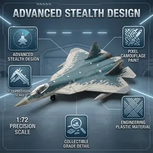 1:72 Su-57 Aircraft Model with Base, Durable Plastic, Adult Collection, Desk Decor, Gift for Aviation Enthusiasts, Classic Style