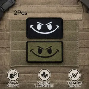 Tactical Morale Patches Set of 2, Fun, Playful Engaging Smiley Face Velcro Badges, Military Backpack Vest Patches, Decorative Clothing Accessories, Unique Designs, Velcro Backing, Easy Attachment, Quick Attach, Premium Quality
