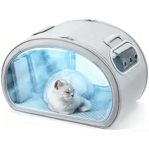 Pecute Foldable Pet Cooling House, Portable Bubble View Pod with Detachable Cooling Blanket, Full-View Window, Insulated Wall, No-Assembly Design for Small Dogs/Cats, Travel & Indoor Use