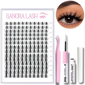 Sanora Cluster False Eyelashes (10mm-18mm) with Pink Tweezers, Bond and Seal, Lash Cluster Remover – Makeup for Longer Looking Eyelashes, 10mm Lashes