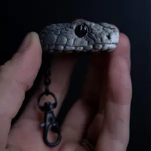 Hand Made Ceramic Sculpture Viper Snake Head Key Chain - Black & White Ombre