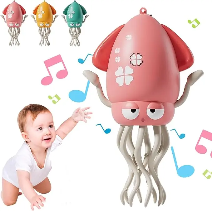 Interactive Dancing Octopus Toy with LED Lights and Music, Crawling Squid Toy for Tummy Time, Sensory Development Toy for Kids Ages 2+, Fun Gift for Toddlers
