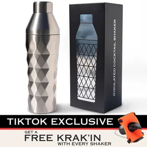 FANCY MAN Insulated Cocktail Shaker - Stainless Steel Double-Wall Vacuum Insulated Cocktail Shaker with Built-in Measuring Lid & Strainer, Premium Giftable Packaging, Innovative Geometric Grip Design from Wild Man Drinking Company