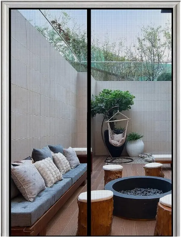 Homearda Magnetic Door Screen Fiberglass - New Upgraded Magnets, Strengthen Top, Heavy Duty Durable Mesh Curtain, Easy Install, Extra Gravity Sticks, Never Ripped, Full Frame Magic Seal, Hands Free, 39''X83'', Black, Powerful Magnets Sewn
