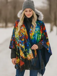 Reversible Museum Art Scarf Van Gogh & Monet Paintings Cashmere-Feel Shawl with Fringes 70x28 in Soft Touch Polyester Double-Sided Art Prints for Everyday Wear Travel Gifting