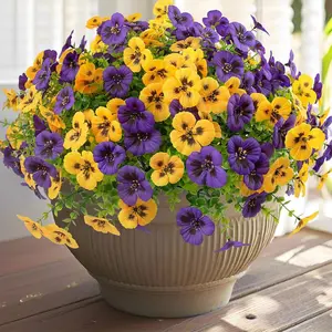 18 Pcs Artificial Fake Pansy Flowers, UV Resistant Silk Pansies for Outdoor, &, Planter, Front Door, Porch, Yard, Patio, Window Box, Lifelike Artificial Flower