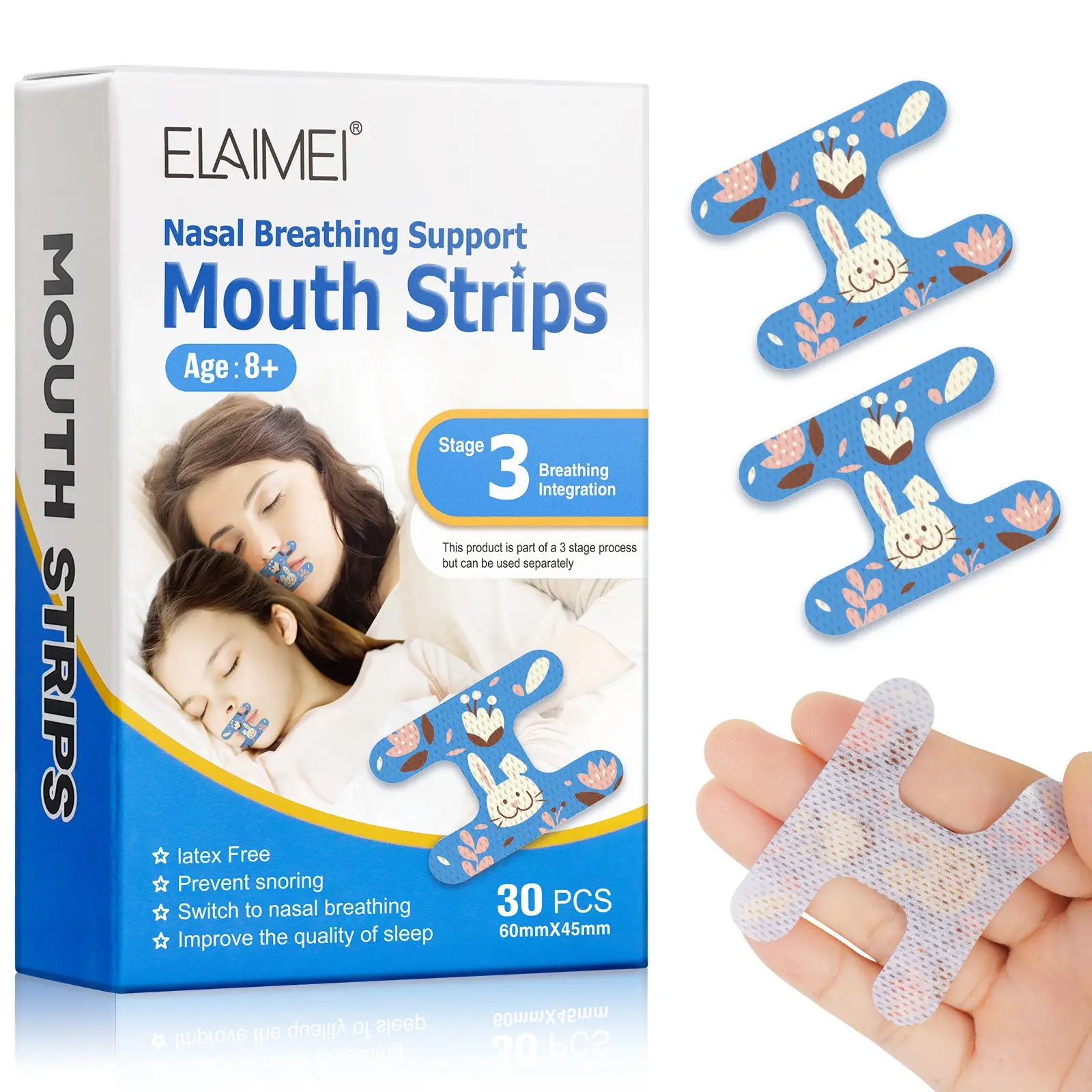 ELAIMEI Closed-Mouth Patches for Adults and Children effectively reduce snoring and nighttime drooling, promoting restful sleep. Designed to contour to the shape of the lips, they feel comfortable and non-restrictive, making them ideal for both nighttime