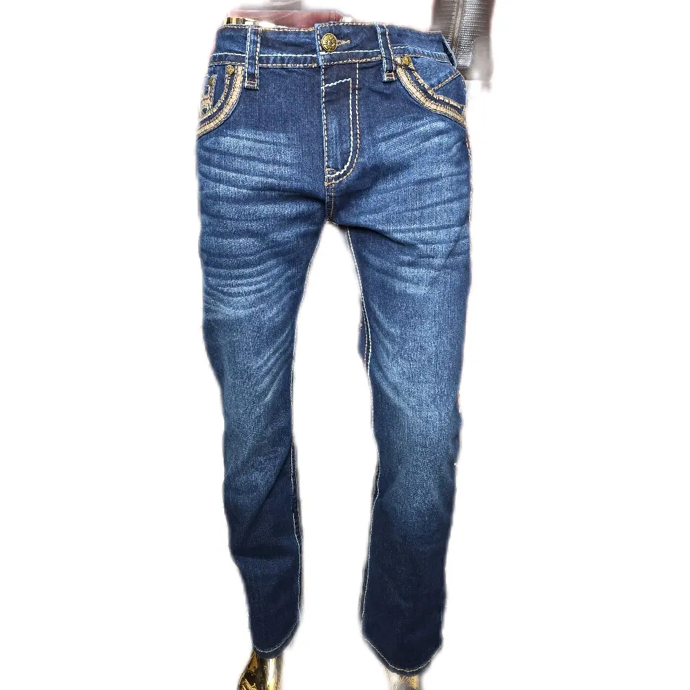 El Centenario Men's Blue Marino Embroidered Jeans Stretch Fit Classic Style