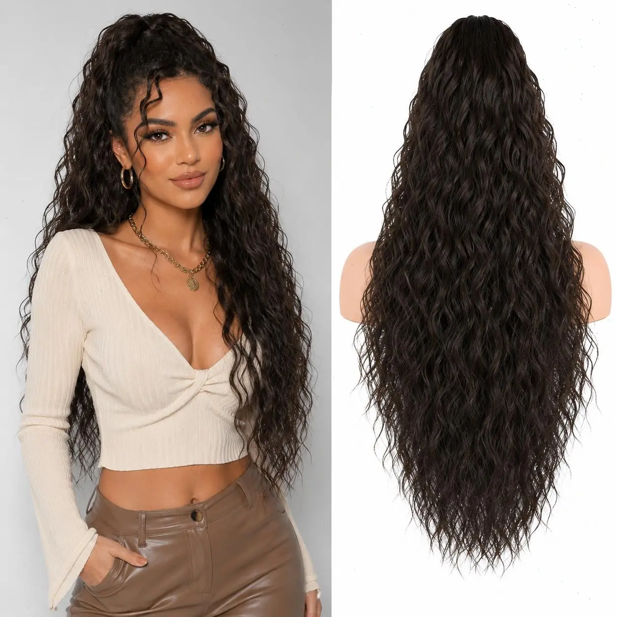 NOKOARI 30in Pre Styled Clip-In Claw Ponytail - Synthetic Soft Curly Wavy Hair Extension, Thick Hair Piece, Natural-Looking Breathable Daily Wear Accessory, Pre Styled Ponytail, Soft Curly Ponytails