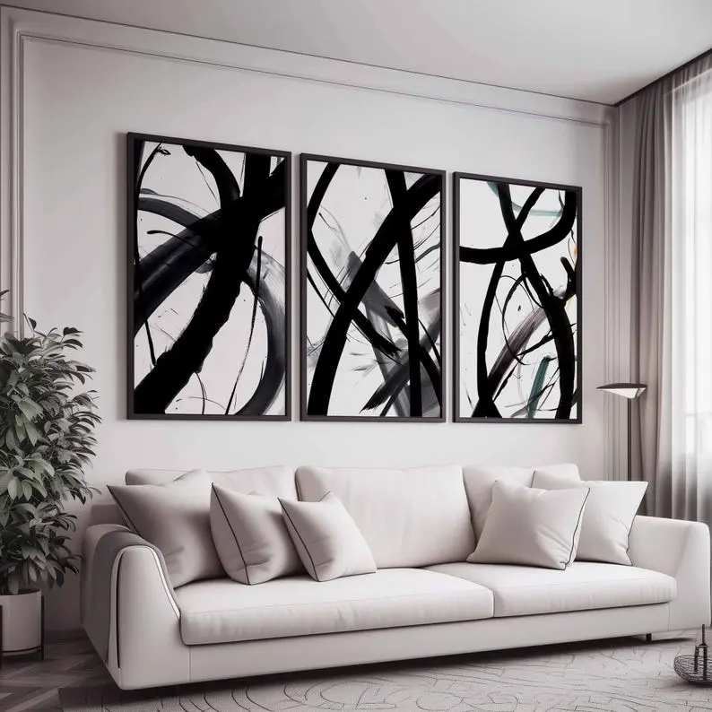 Trendy Wall Art Prints Set of 3 Abstract Black White Living Room Prints Modern Home Decor Prints Neutral Minimal Bedroom Wall Art Posters
