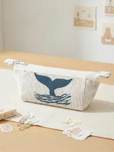 Fish Tail Pattern 2D Print Velvet Pencil Case, Large Capacity Stationery Bag, 3D Design, Organize Learning Supplies, Office Use