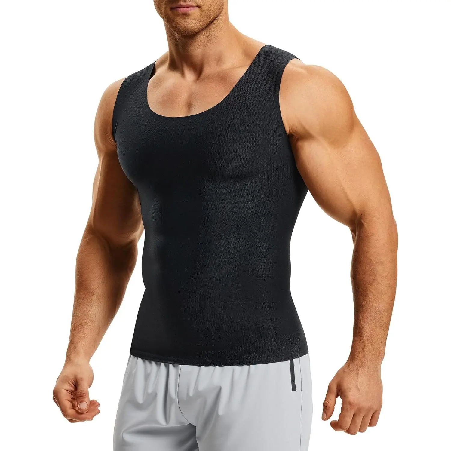 Nebility Men's Compression Tank Top - Slimming Sleeveless Shapewear, High Stretch Seamless Cut Basic Crew Neck Tank Tops for Workout Undershirts Vest