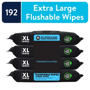 Flushable Wet Wipes, Unscented 4 Packs of 48 Wipes, Total 192 Wipes, Toilet-Specific Product