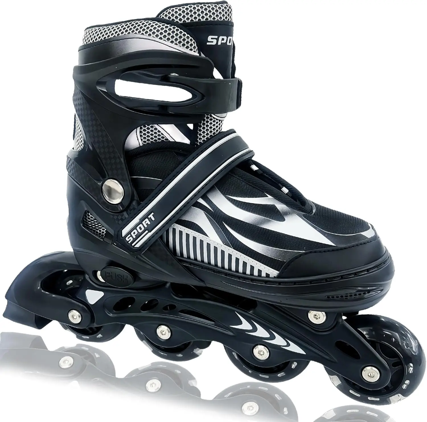 Adjustable Inline Skates for Kids and Teens, High-Top Roller Skates with 8 Light-Up PU Wheels and Reinforced Aluminum Frame, Triple Protection for Beginner Boys & Girls, Rollerskates, Unisex, Skating