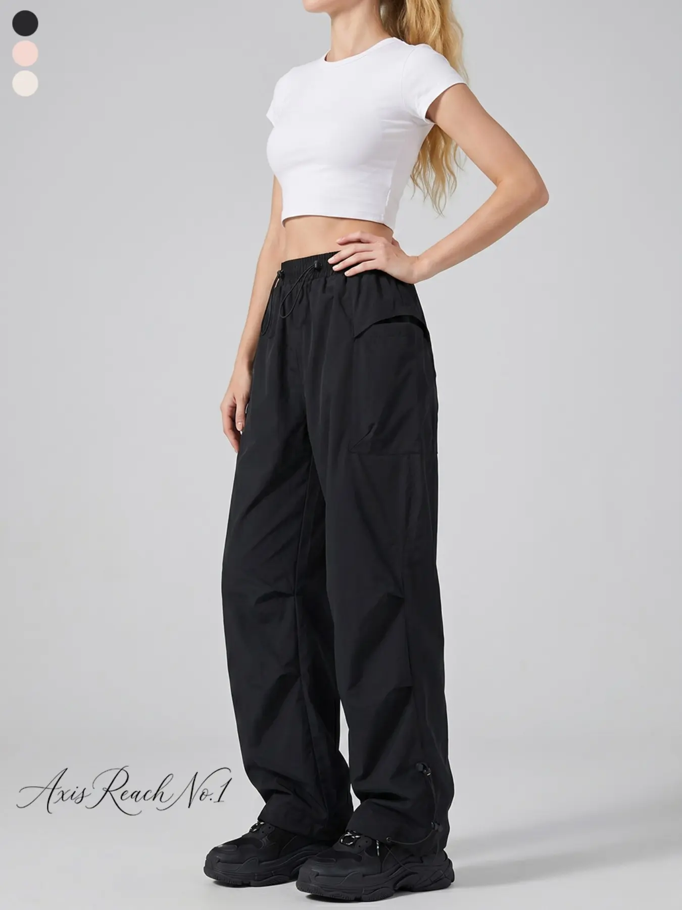 A1 Women's Y2K Baggy Loose Parachute Pants Lightweight Quick Dry Wide Leg Cargo Pants Adjustable Cinch Bottom Drawstring Joggers Casual Aesthetic Streetwear for Dance Travel Everyday Wear