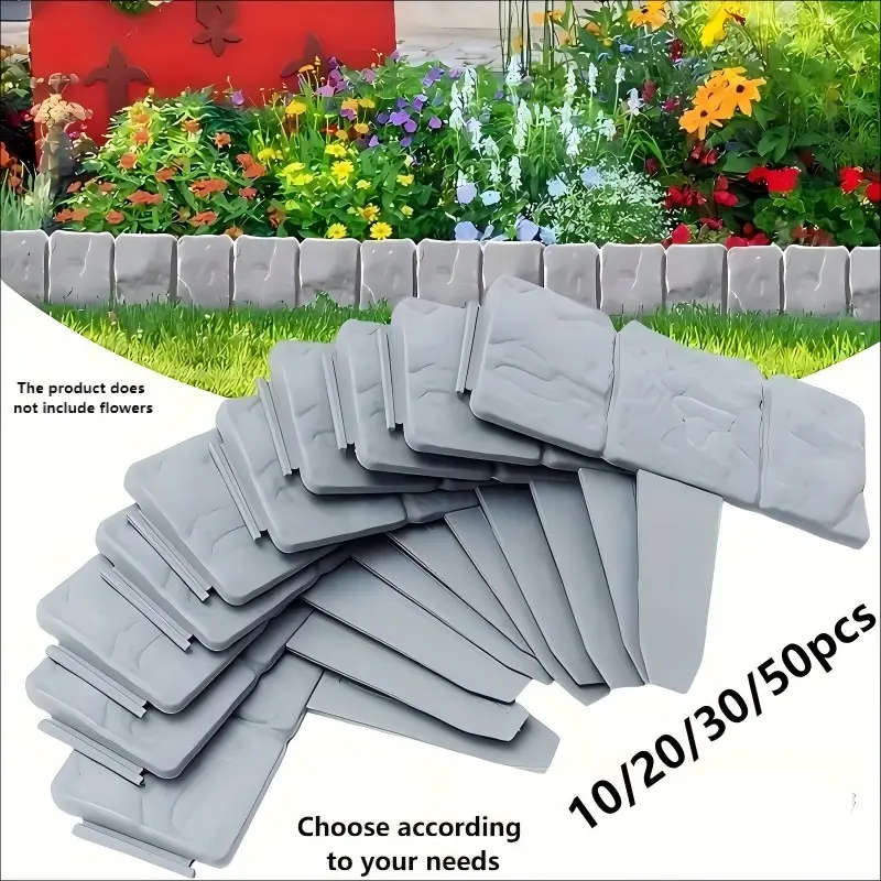 Plastic Garden Border Edging with Stone Texture Decorative Flower Bed Fence, Outdoor, Landscape Terracotta Splicing Lawn Stakes, PP Fencing Border, Courtyard Landscape Plant Fence for Lawn, Garden & Flower Bed Decoration, Easy to Assemble