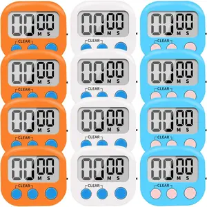 12 Pack Small Digital Kitchen Timer with Magnetic Back and ON/Off Switch, Minute Second Count Up Countdown, White Blue Orange