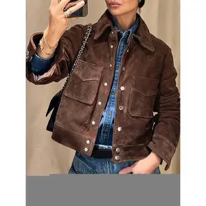 Spring Street Fashion Brown Vintage Suede Jacket Womenswear Coats