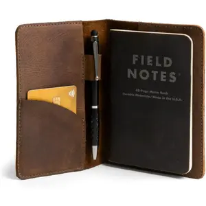 Field Notes Cover,  Notebook Cover 3.5 x 5.5 in. with Card and Pen Holder,  Protective Storage for Pocket Moleskine Journal Cover, Book & Notebooks, Notepad Wallet for Travelers ( Brown)