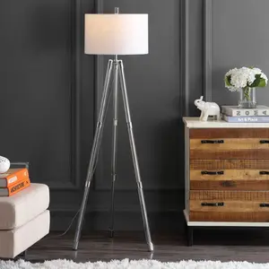 JONATHAN Y Arliss Contemporary Surveyor's Tripod Metal/Crystal LED Floor Lamp; for Living Room,Bedroom, Kitchen, Office