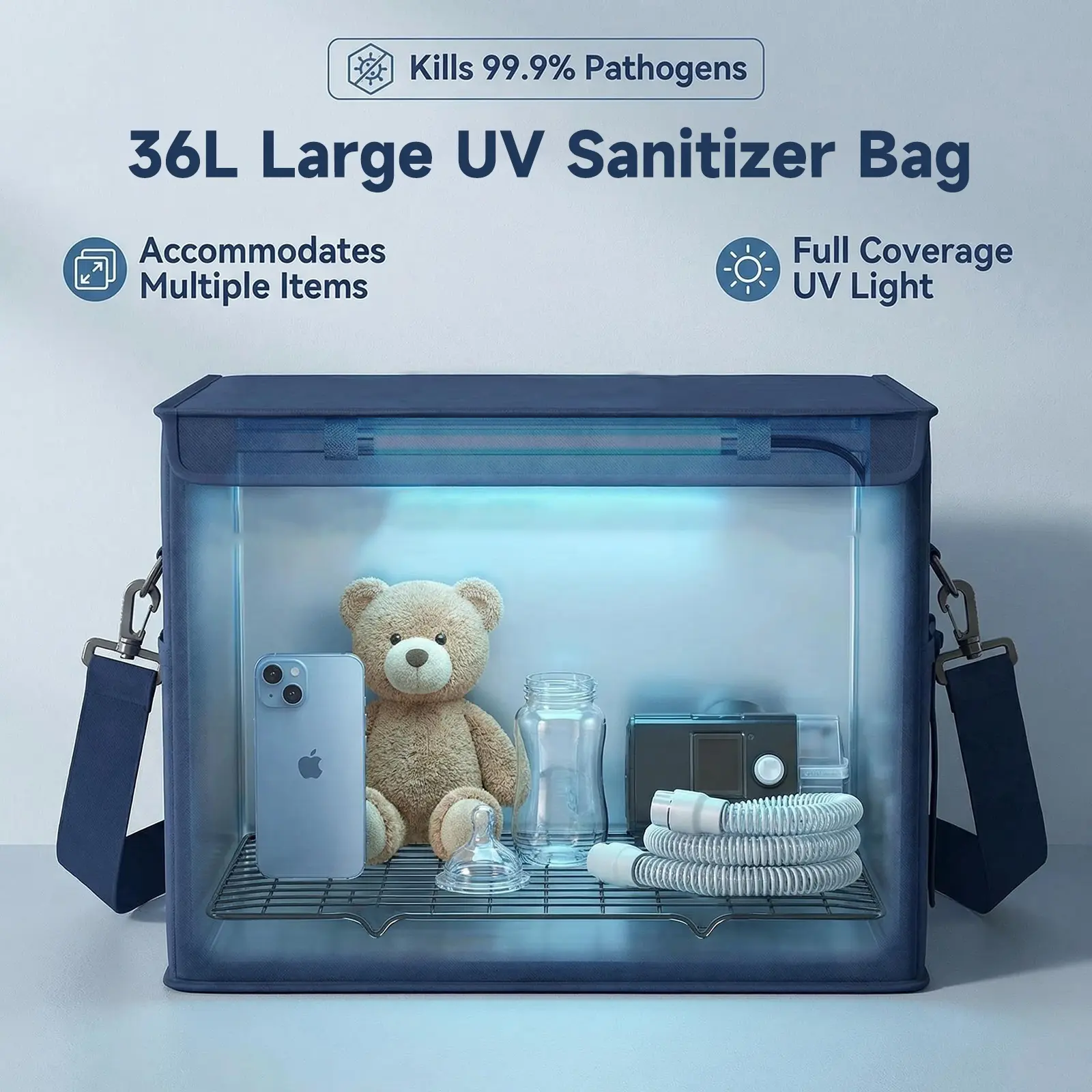 UV Light Sanitizer Box Foldable Large Cleaner and Sanitizing Machine with Timer UVC Light Sanitization Bag Household for Cell Phone,Earphones,Plush Toys,Towels,Keys,Brushes and Combs（36L）