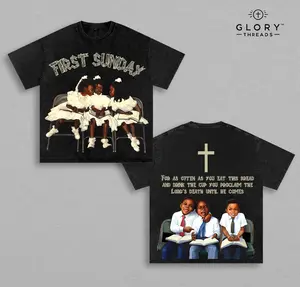 Vintage Children First Sunday Print Graphic Cotton Washed Tee, Children First Sunday T-Shirt, Oversized, Christian Apparel Streetwear